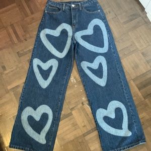 High waist Heart Jeans Print Wide Leg Jeans